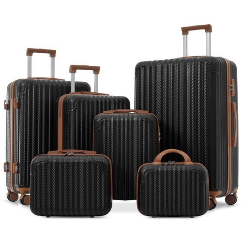 6-Piece Luggage Set, Durable Hardshell ABS Suitcase with Spinner