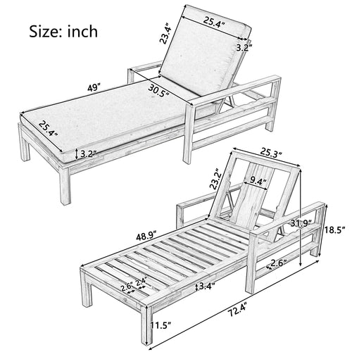 Acacia Wood Adjustable Backrest Outdoor Lounge Chair, Suitable for